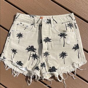 Signature8 Cream Palm Print Jean Shorts